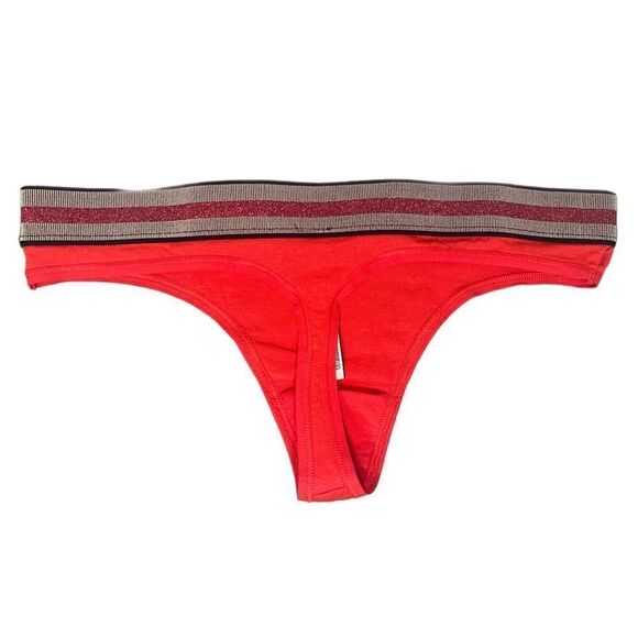 VS Stretch Cotton Thong Panty - Red/Gold NWOT (M) - Picture 4 of 6